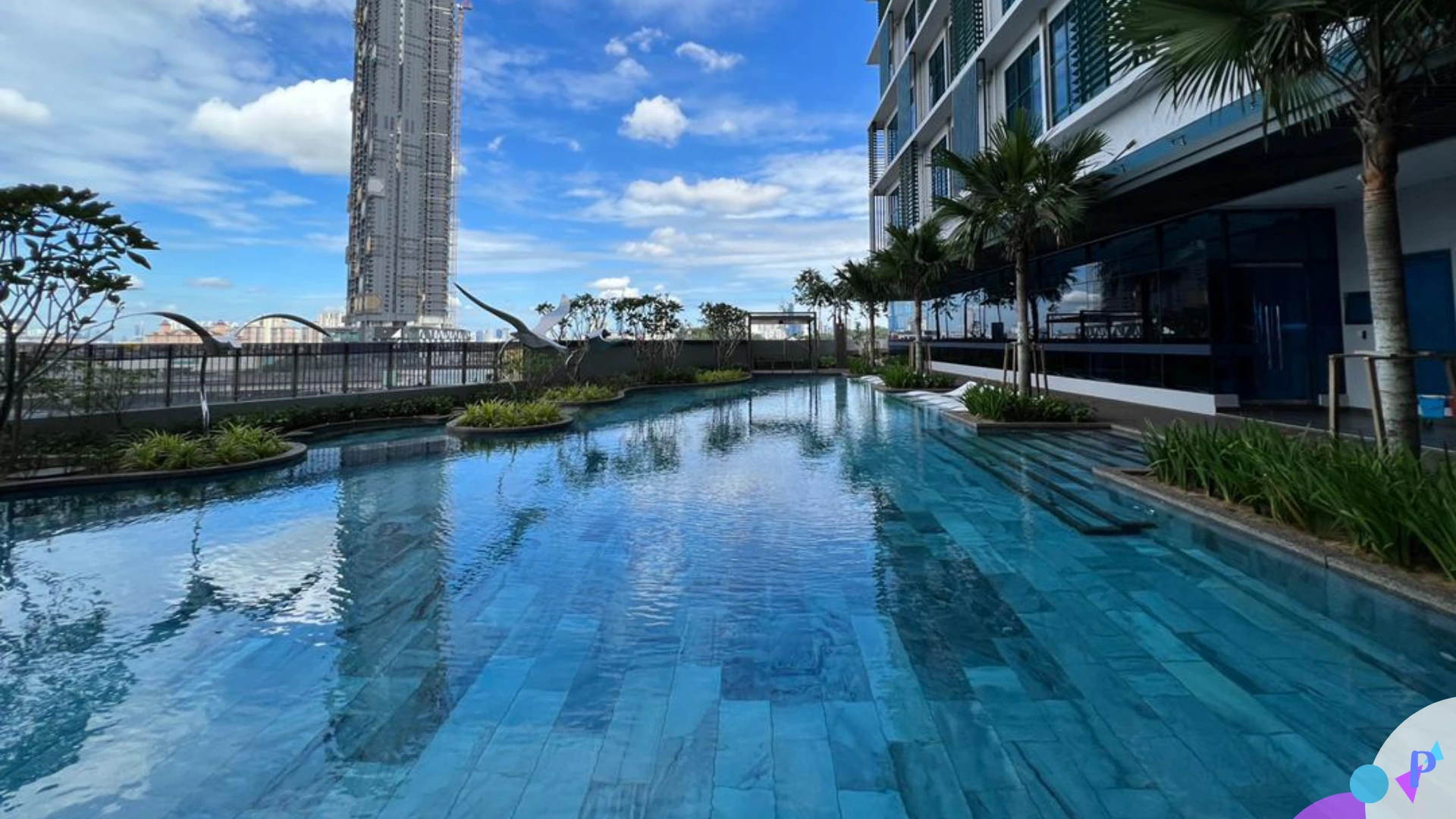 The swimming pool and gym facilities at the Plixitt office building